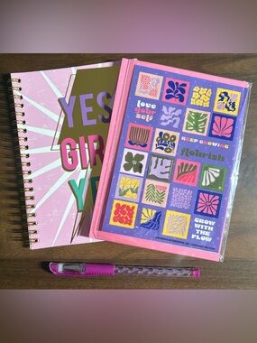 Two Notebooks - Pink w/Stickers & Yes Girl Yes - Grape Gel Pen included